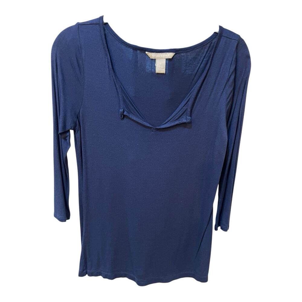 Banana Republic Rich Navy Blue Rayon Top Blouse Lightweight 3/4 Sleeve Small